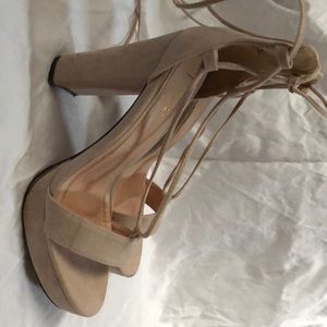 Nude Suede Platform Ankle Strap Sandals